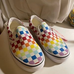 Rainbow vans slip on